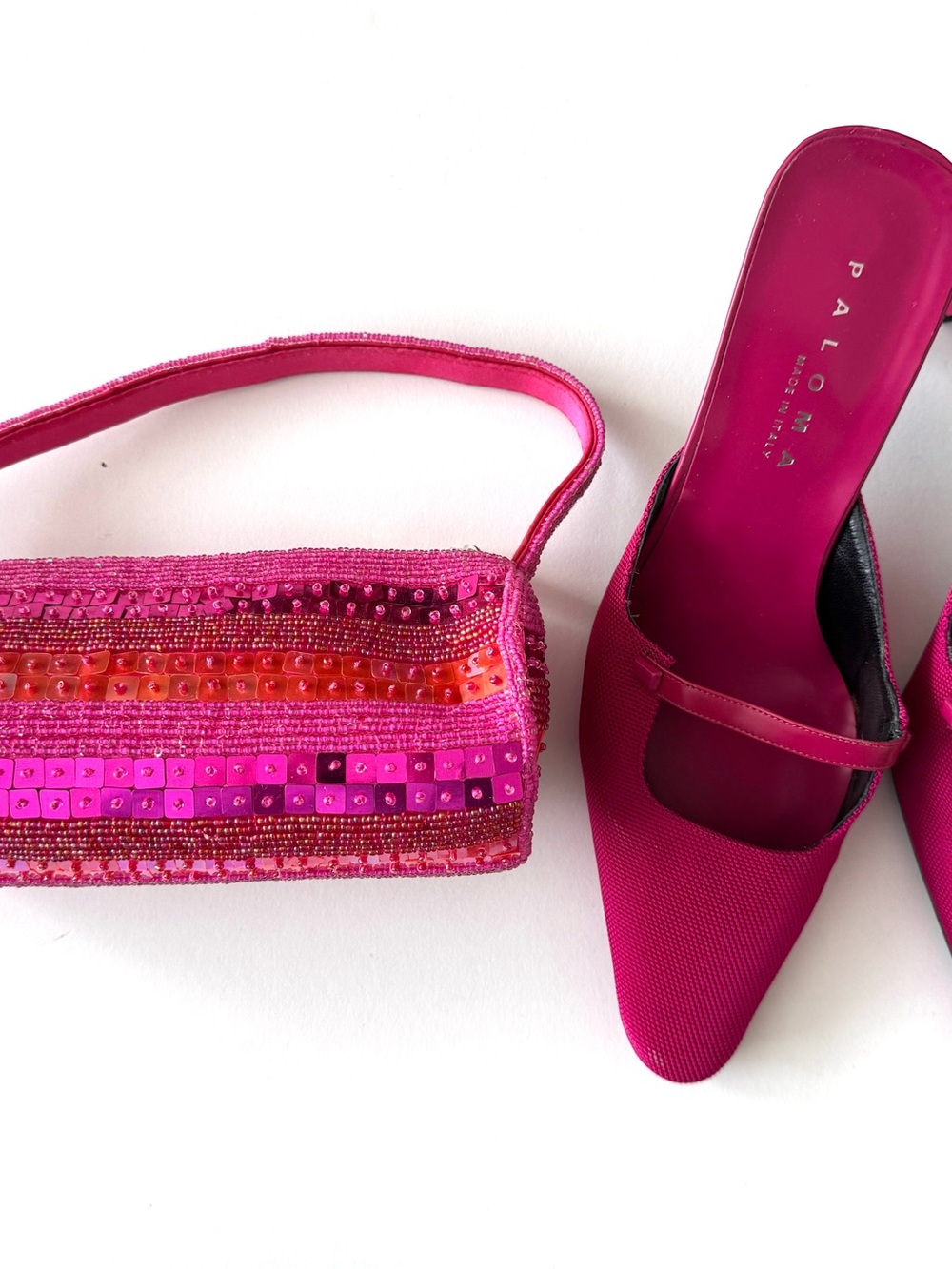 Paloma Barcelo Fuchsia Pink Beaded Mules